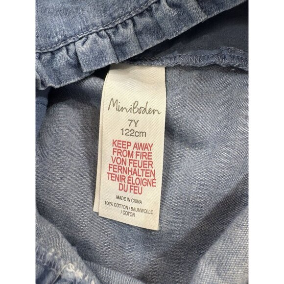 Mini Boden Girls Denim Embroidered Floral Pull On Chambray Shorts Size 7 - Picture 4 of 5